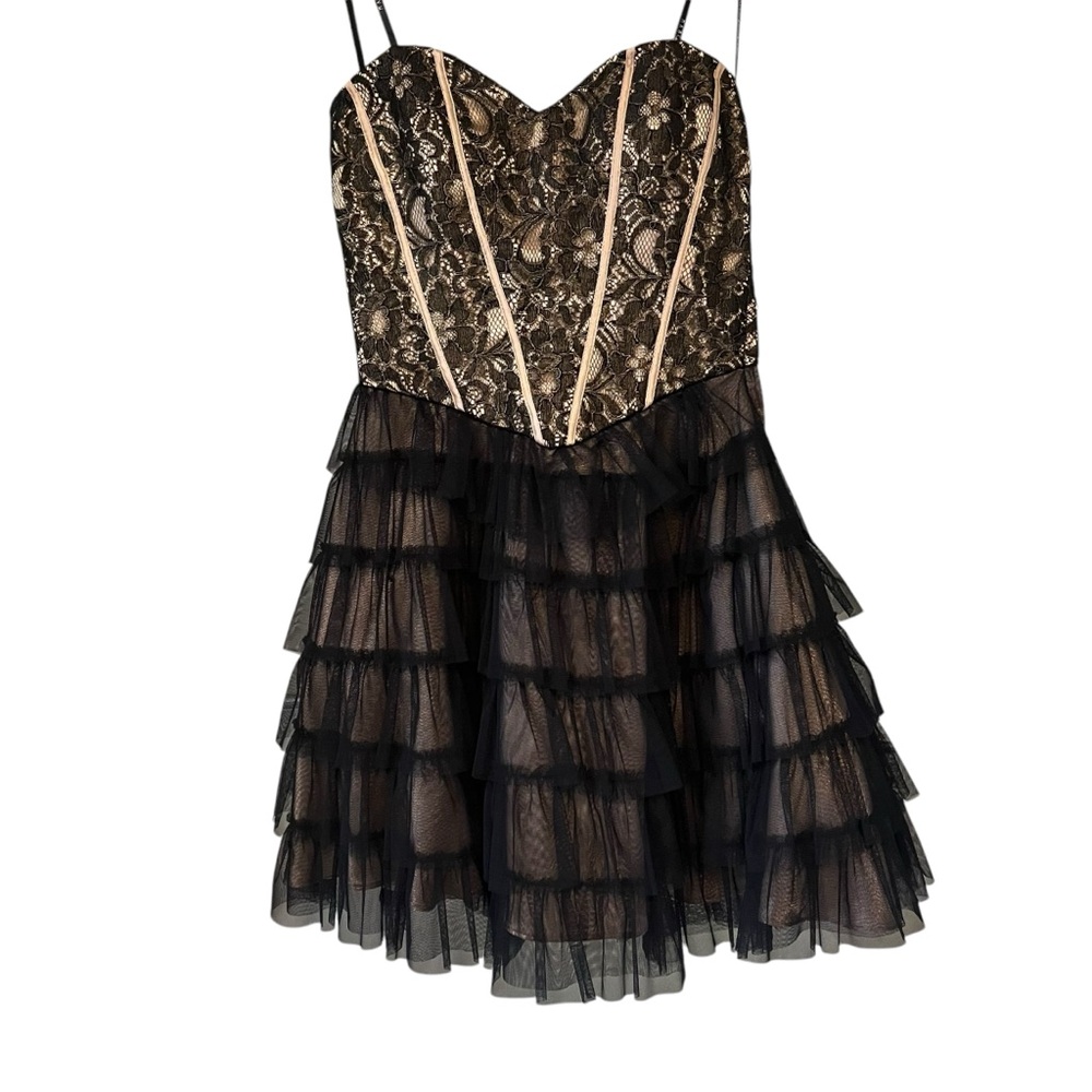 Vintage 90s Masquerade Strapless Black Gold Tiered Tulle Tutu Skirt Dress,Sz 5/6 - Picture 4 of 15